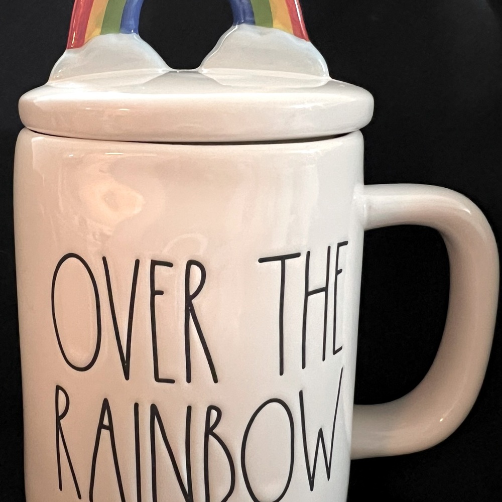 Rae Dunn Over The Rainbow Mug with topper